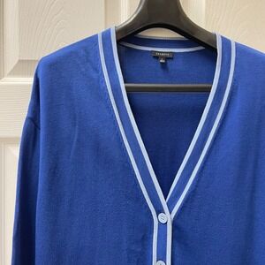 Talbots Women's L Blue Long Sleeve Button Front Long Cardigan Cotton/Rayon Blend